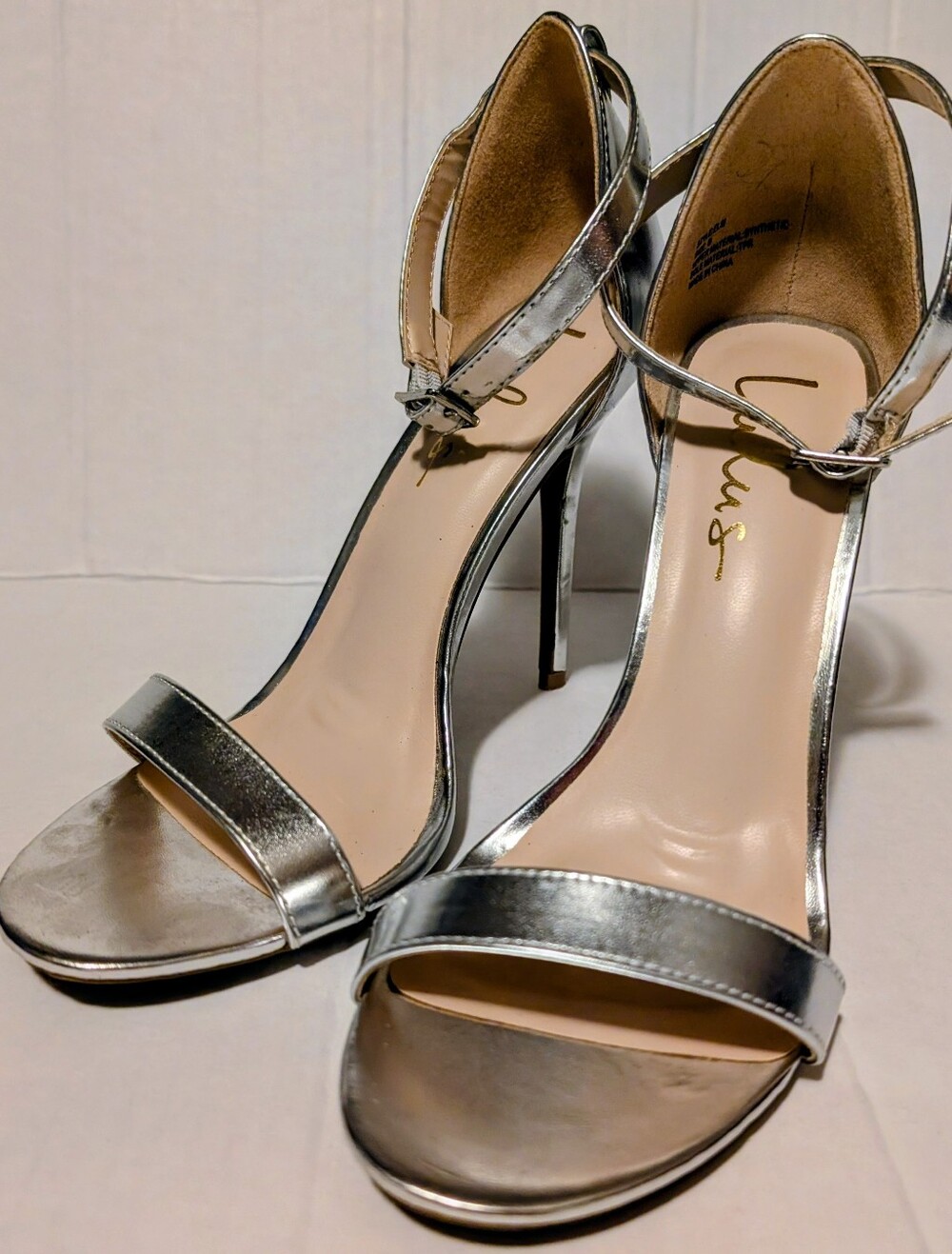 Lulu's Silver Metallic Ankle-Strap Stilettos